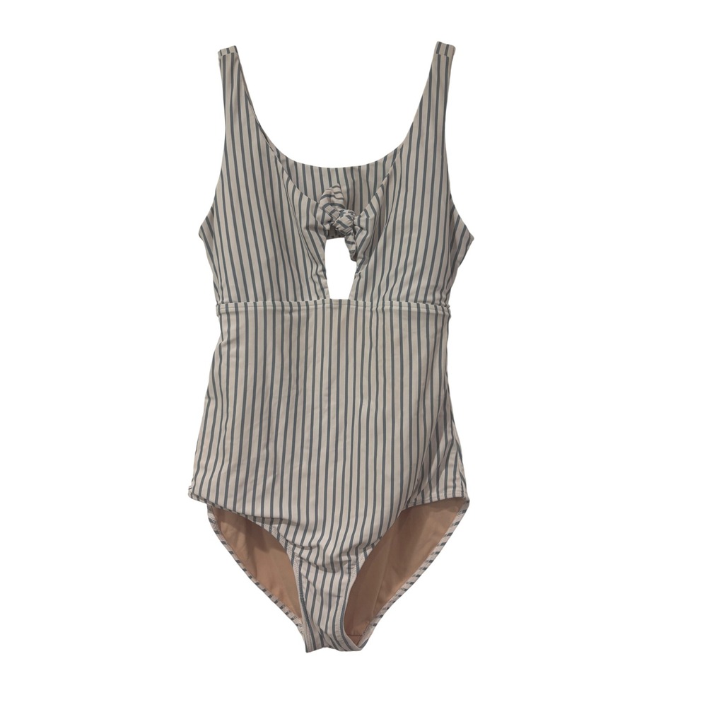 Albion Fit Womens Blue White Striped Tie Front One Piece Swimsuit Size M - Picture 2 of 5